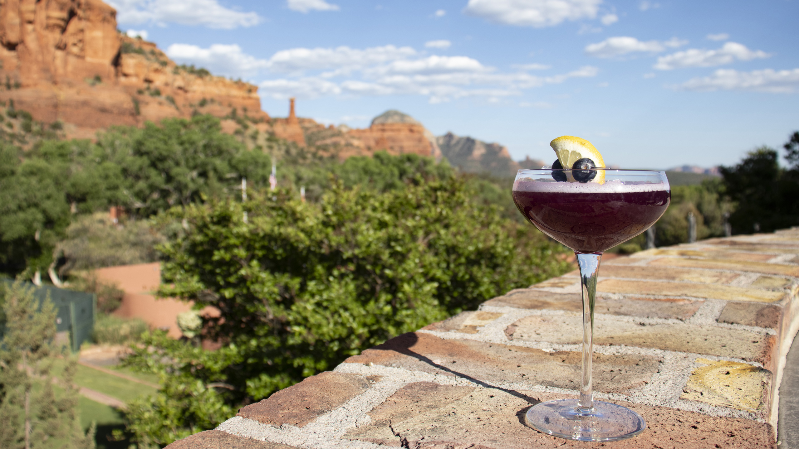 Boynton Blueberry Cocktail with View of red rocks