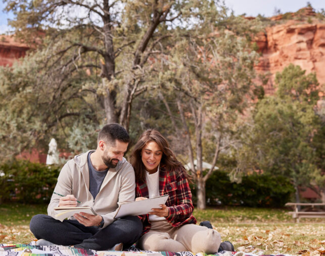 Couple enjoying the fall weather at Enchantment Resort