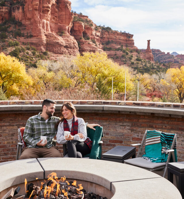 two guests enjoying firepit during cozy season