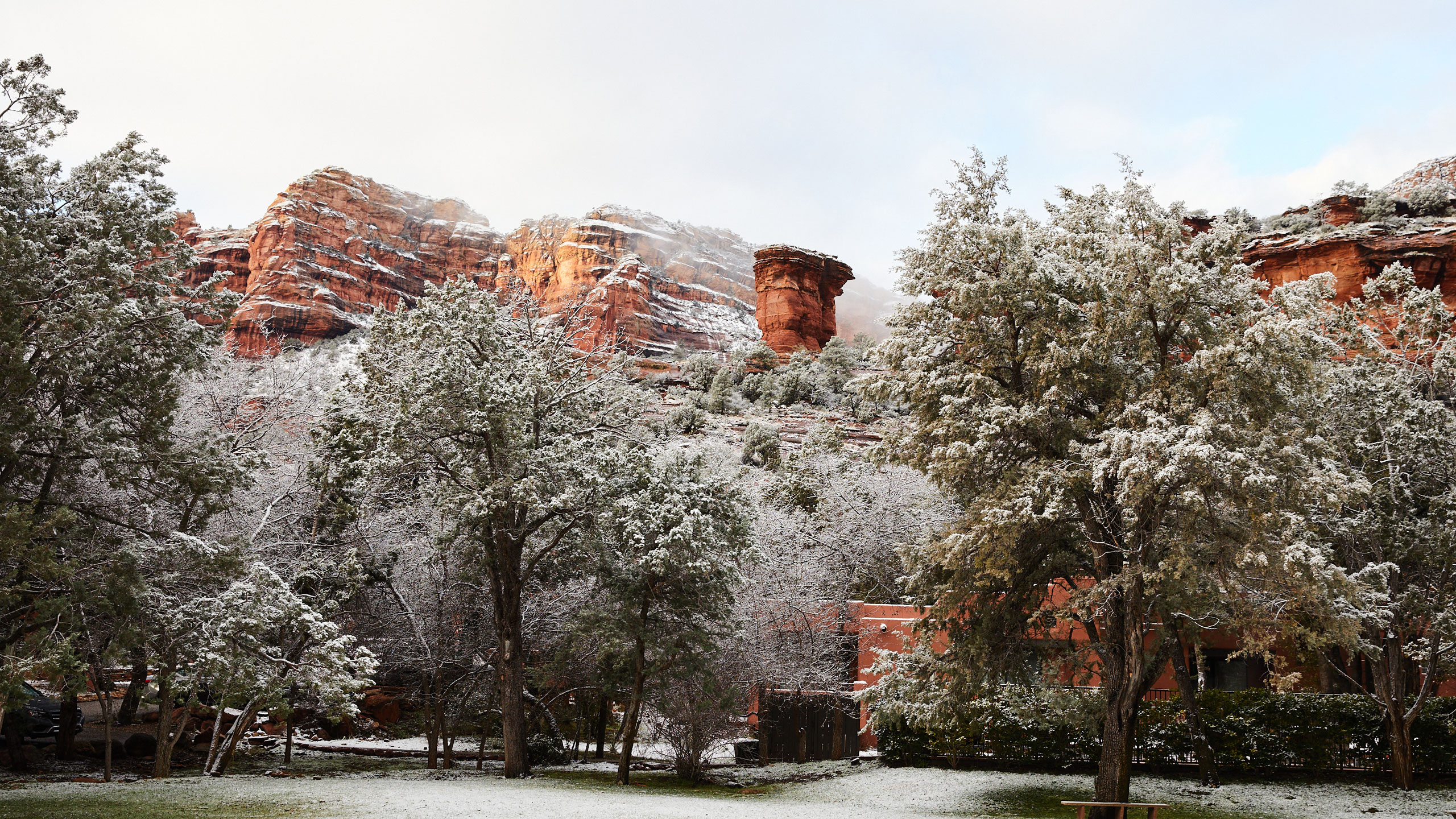snow in the red rocks of Sedona