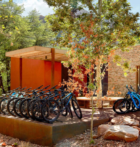 Trail House building with bikes