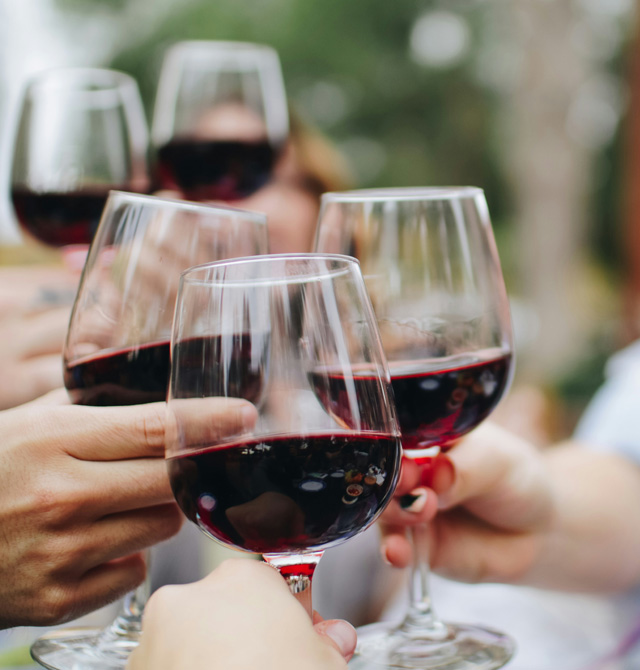 cheers with 5 glasses of wine